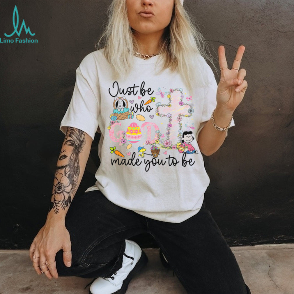 Just Be Who God Made You To Be Peanuts Lucy Easter Floral Cross T shirt