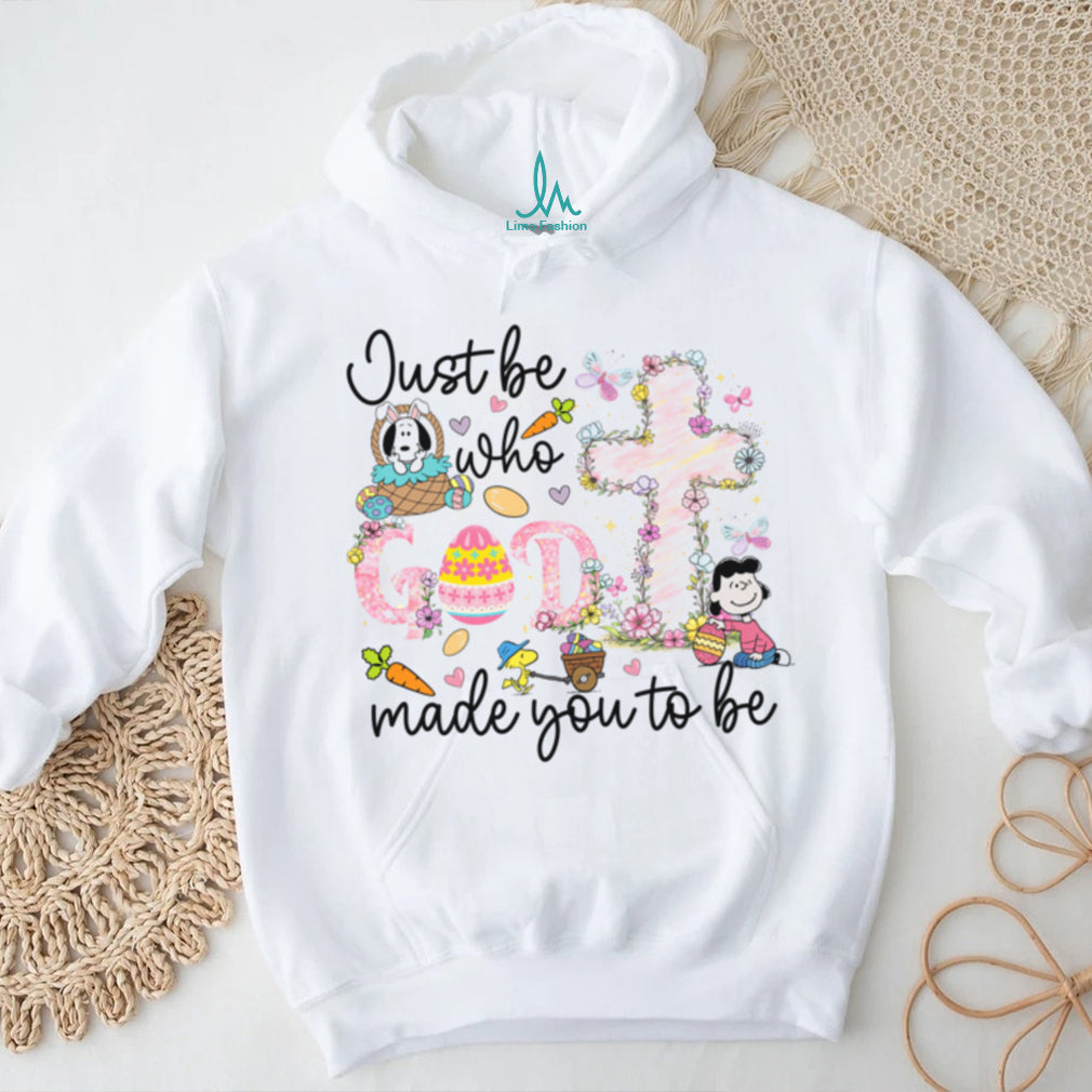 Just Be Who God Made You To Be Peanuts Lucy Easter Floral Cross T shirt