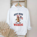 Just Here For The Wieners Funny 4th of July Hot Dog Character T Shirt