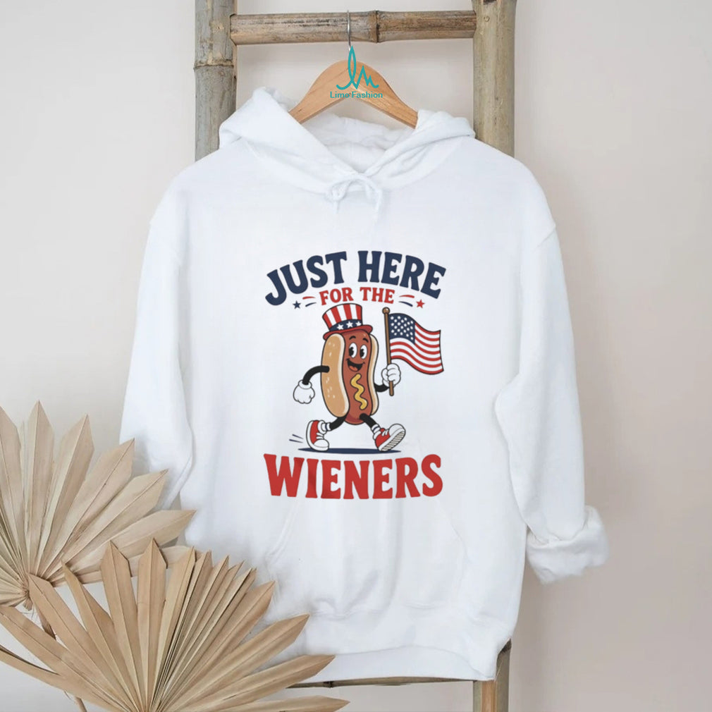 Just Here For The Wieners Funny 4th of July Hot Dog Character T Shirt