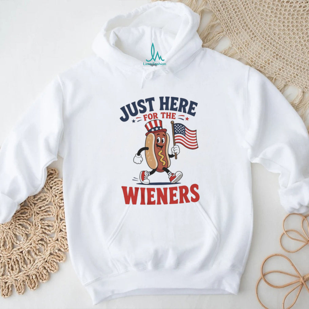 Just Here For The Wieners Funny 4th of July Hot Dog Character T Shirt
