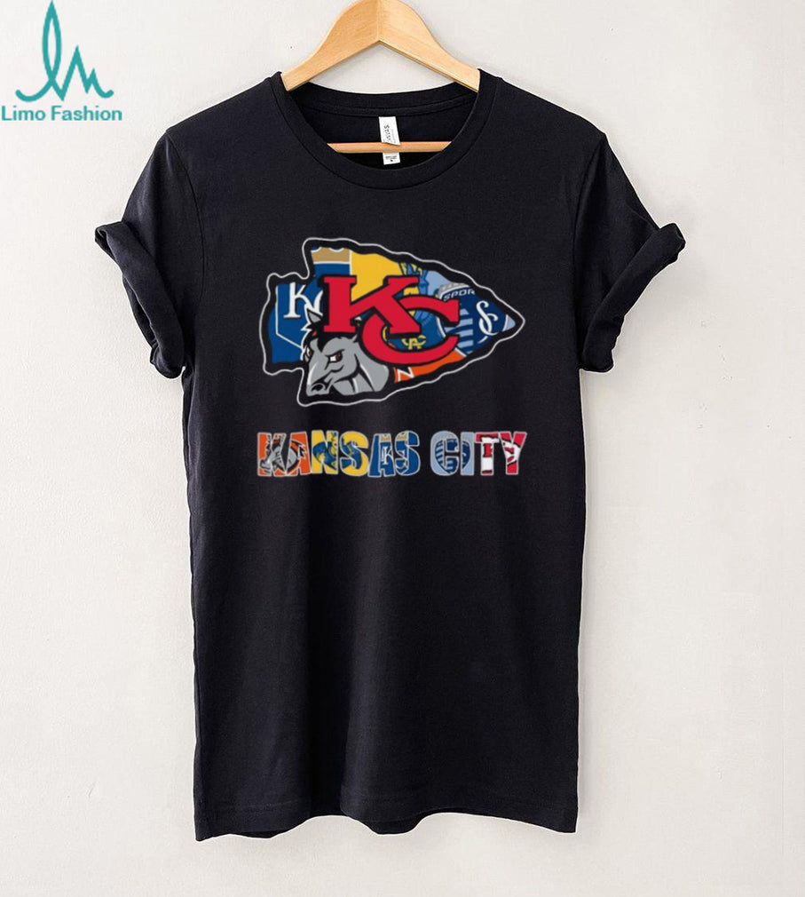 Kansas City Cityscape Arrowhead Sports Fan Multi Team Logo T Shirt
