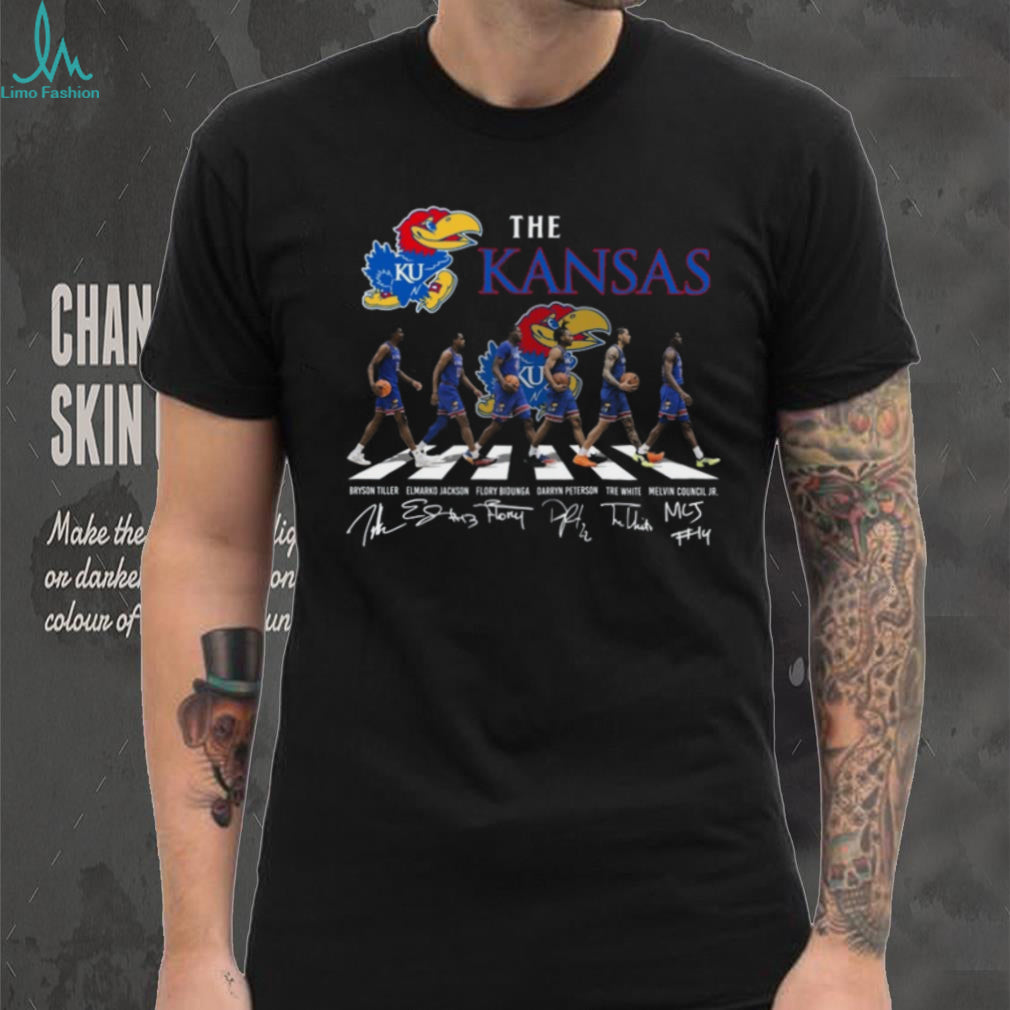 Kansas Jayhawks Abbey Road Walking Basketball Players Signature T Shirt