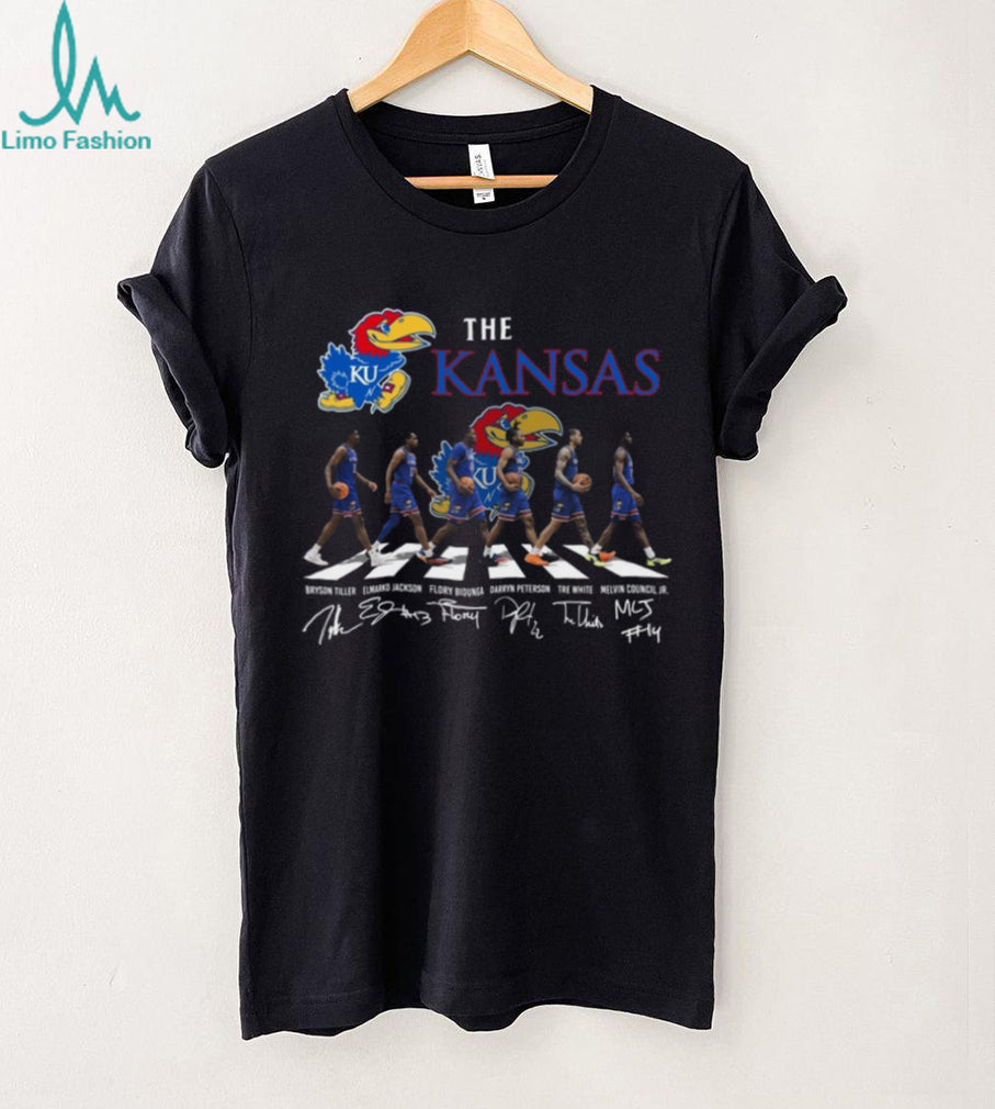Kansas Jayhawks Abbey Road Walking Basketball Players Signature T Shirt