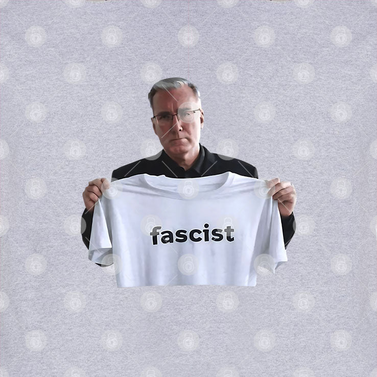 Keith Olbermann Holding Up Fascist T Shirt