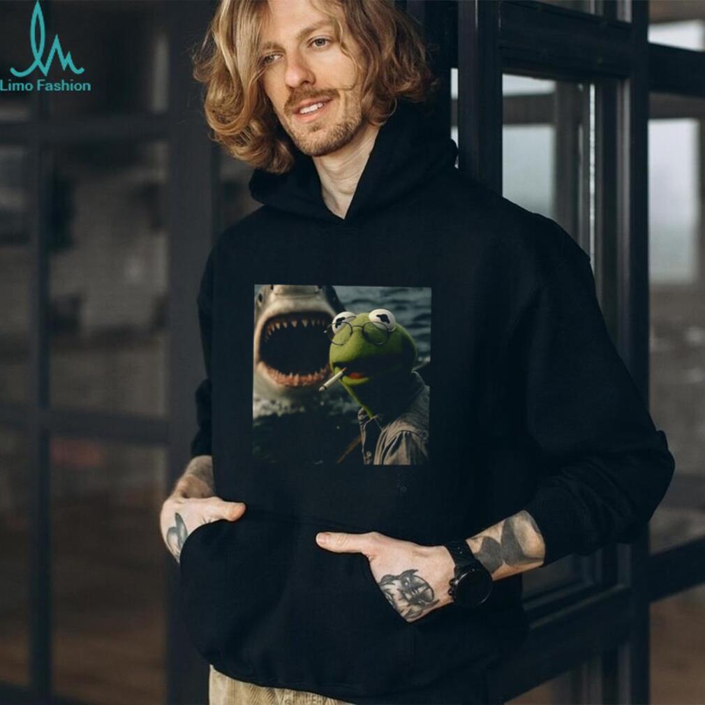 Kermit the Frog Shark Parody Smoking Funny Meme Graphic Tee