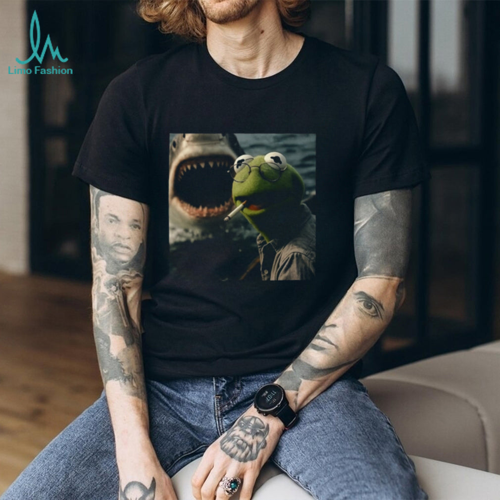 Kermit the Frog Shark Parody Smoking Funny Meme Graphic Tee