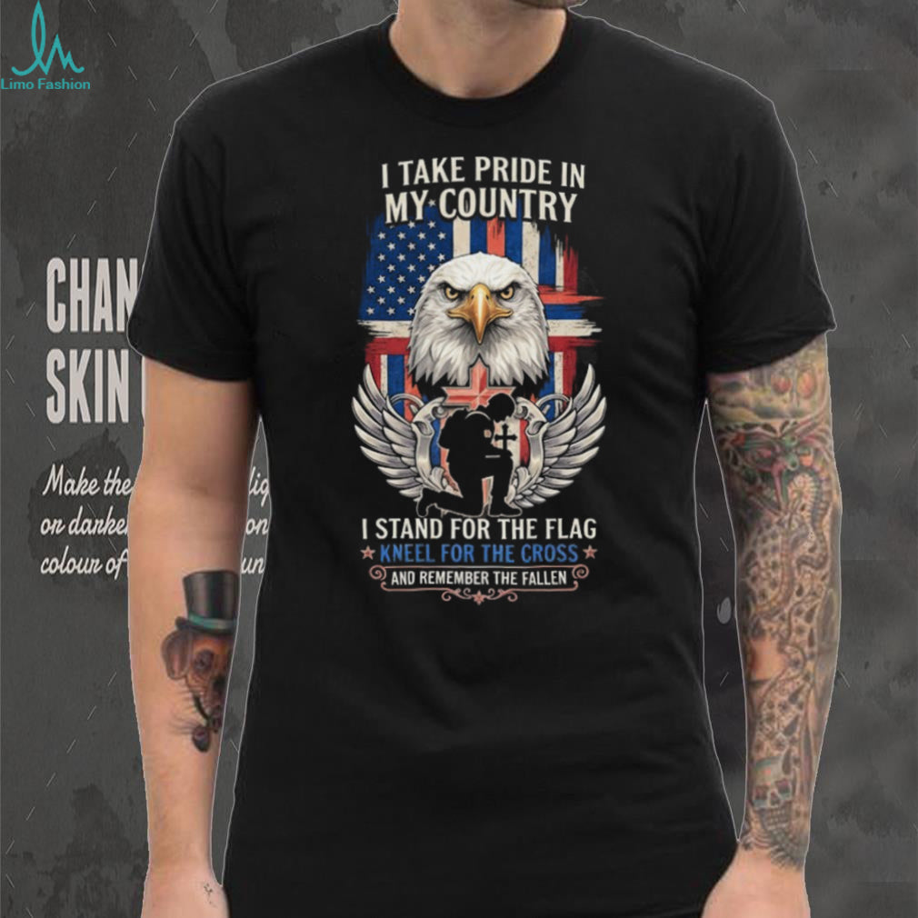 Kneeling Soldier Patriotic Cross & Eagle T Shirt Remember The Fallen