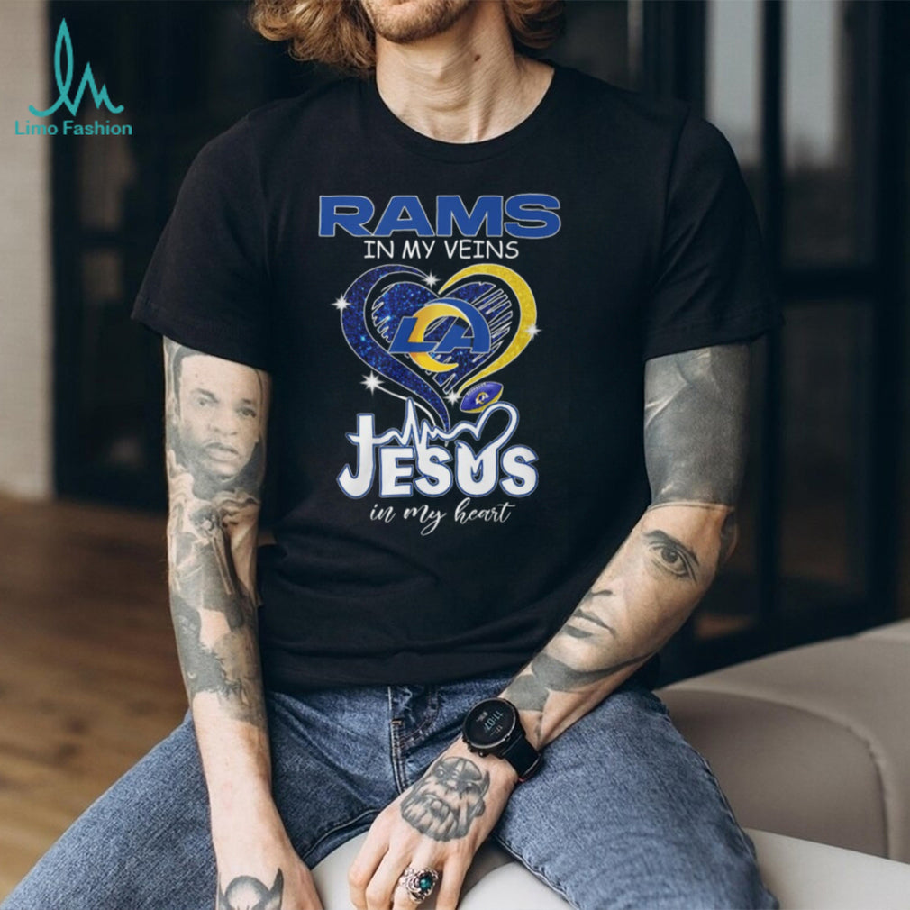 LA Rams In My Veins Jesus In My Heart Heartbeat Graphic T Shirt