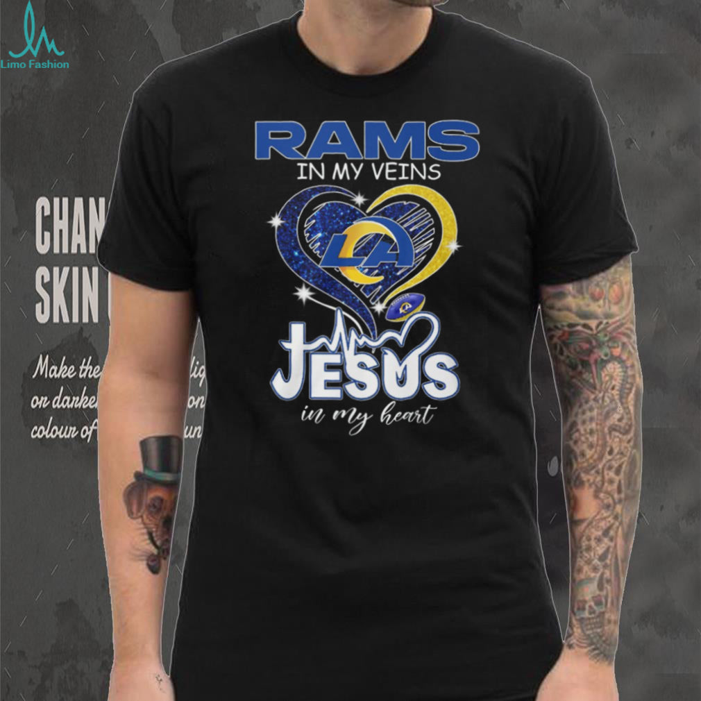 LA Rams In My Veins Jesus In My Heart Heartbeat Graphic T Shirt