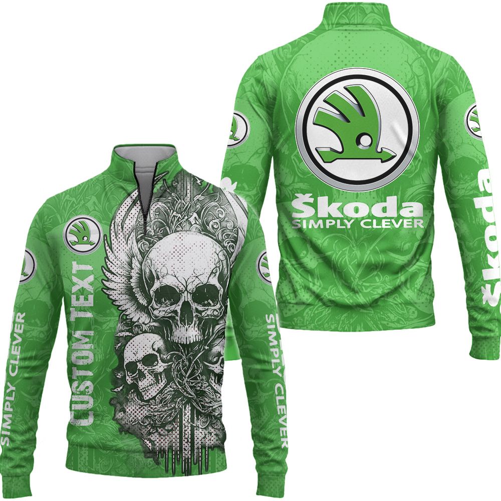 Skoda Vintage Antique Grunt Skull Zip Neck Sweater
