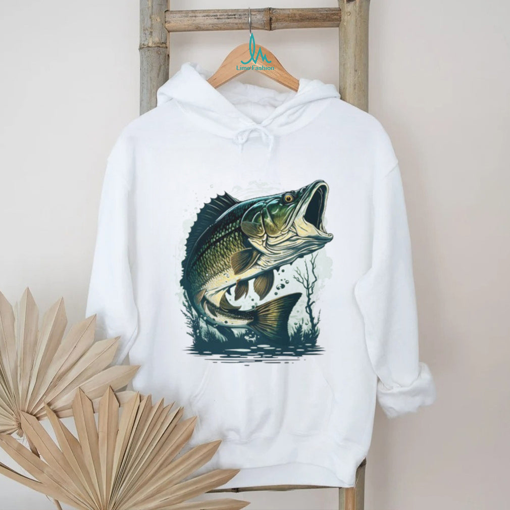 Largemouth Bass Fishing Jumping Out of Water Illustration T shirt