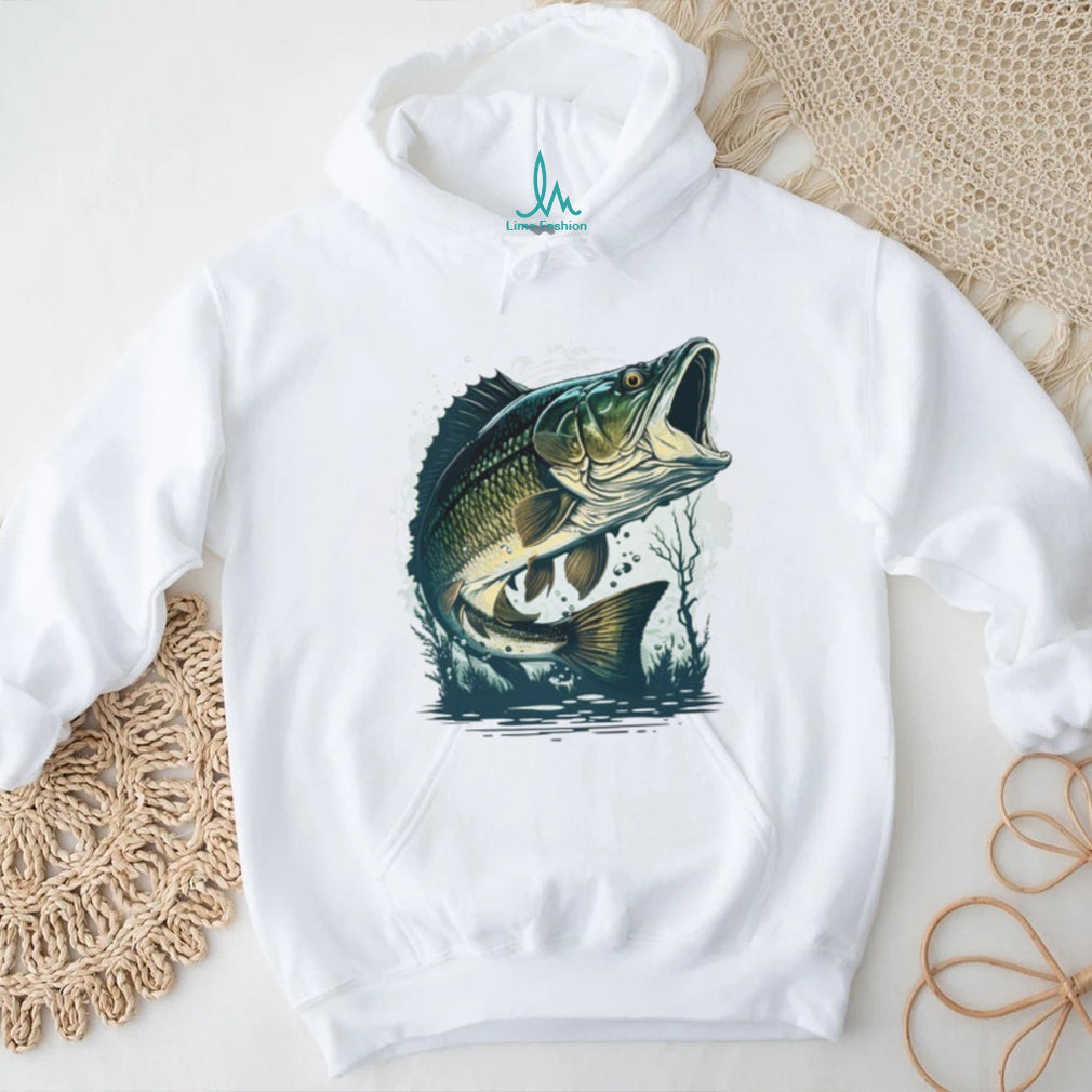 Largemouth Bass Fishing Jumping Out of Water Illustration T shirt