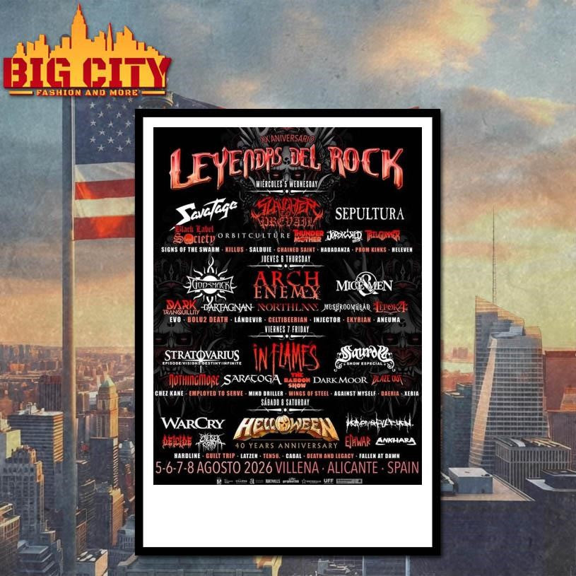 Leyendas Del Rock 2026 20Th Anniversary Full Lineup In Alicante Spain At Villena On 5 6 7 8 August 2026 Home Decor Poster Shirt