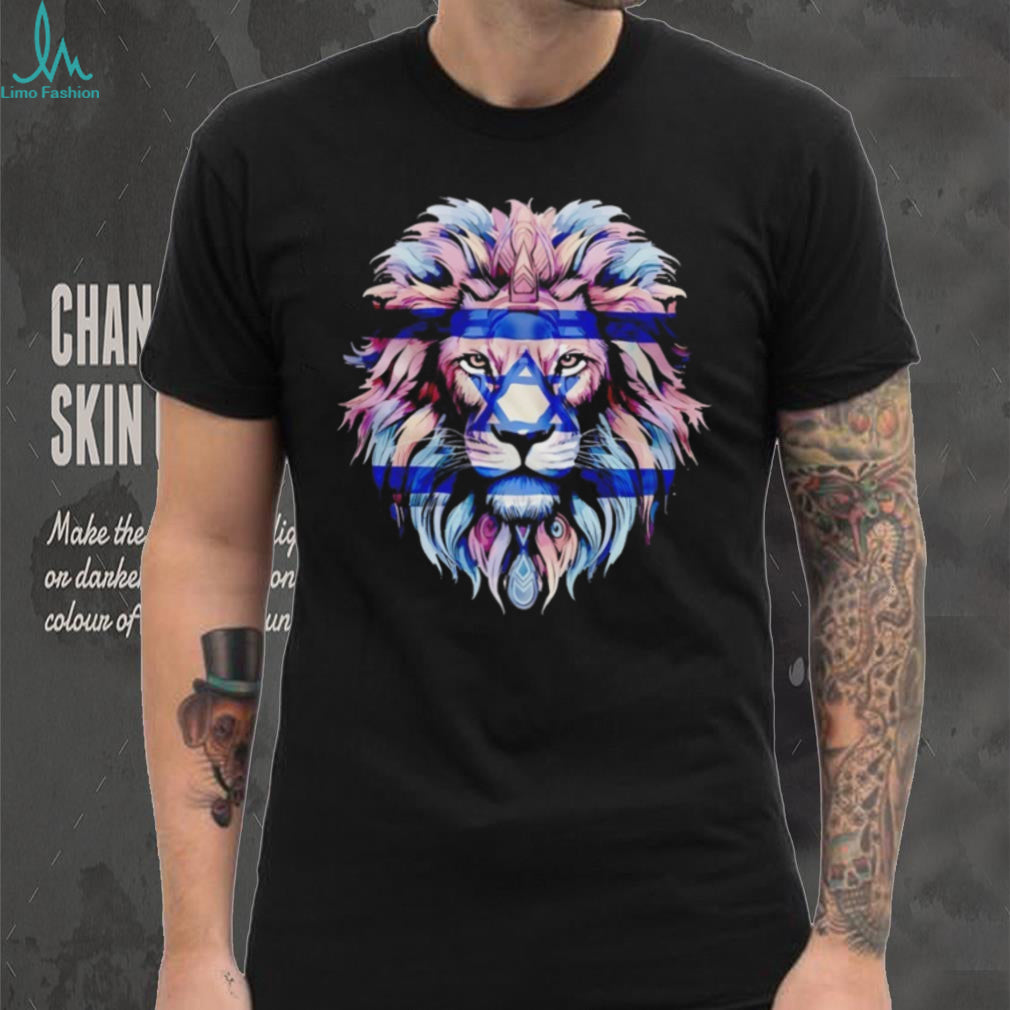 Lion of Judah Israel Flag Star of David Majestic Colorful Graphic T Shirt