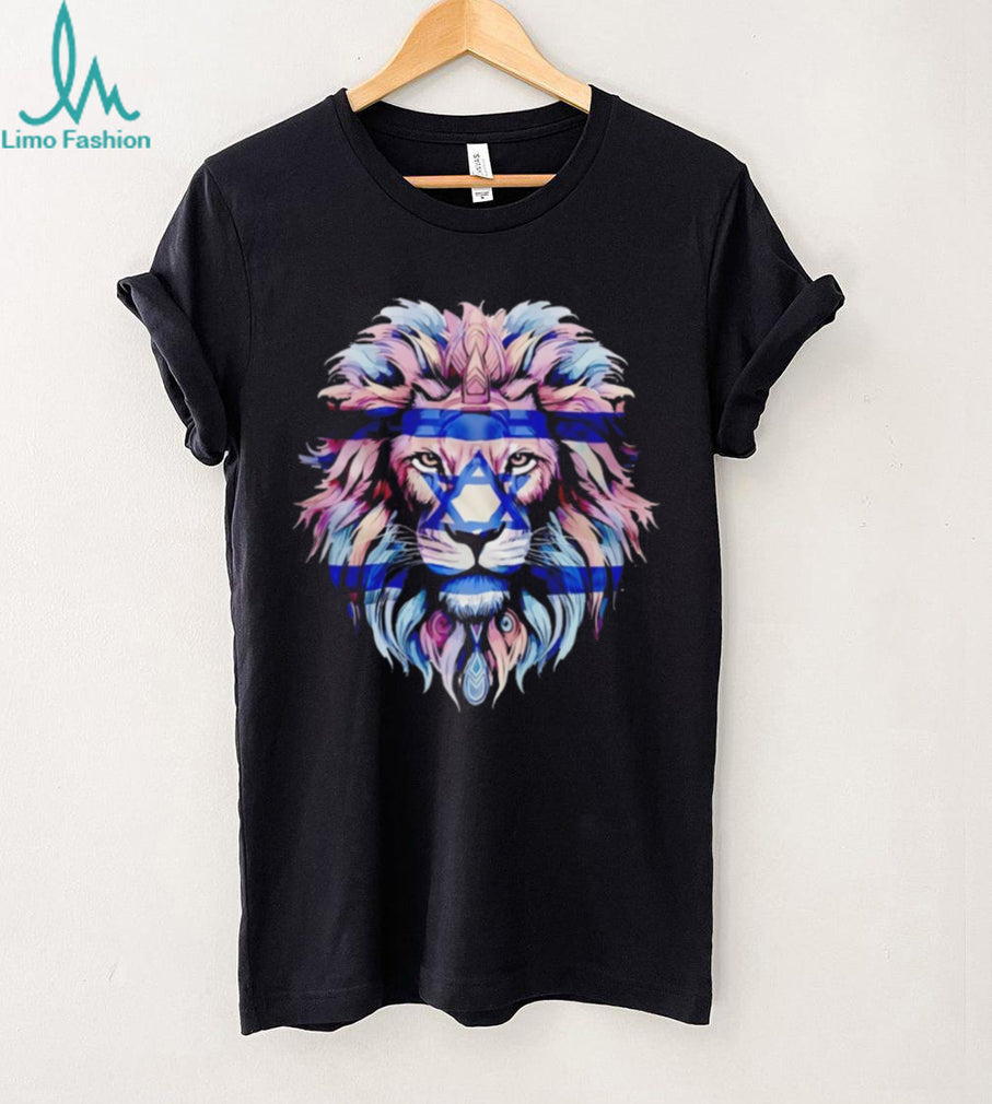 Lion of Judah Israel Flag Star of David Majestic Colorful Graphic T Shirt