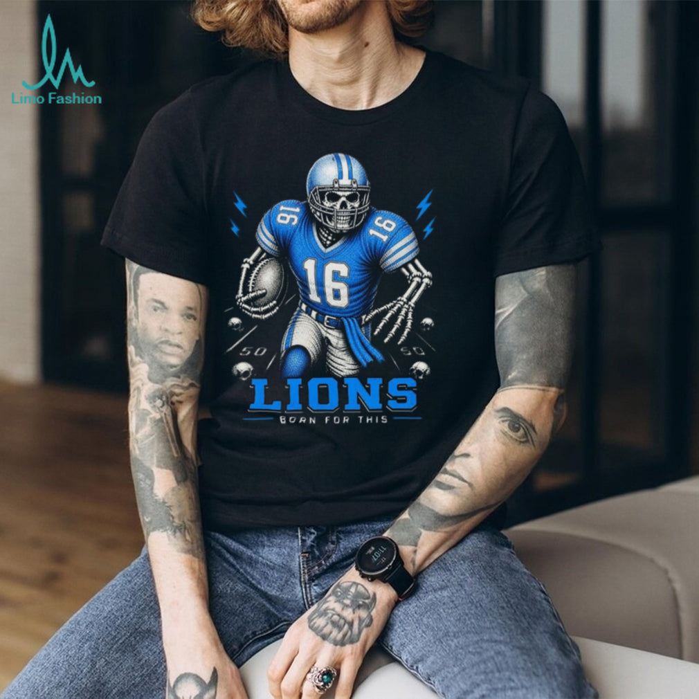 Lions Football Skull Born For This Retro Vintage Game Day Gift Fans Men Women Shirt
