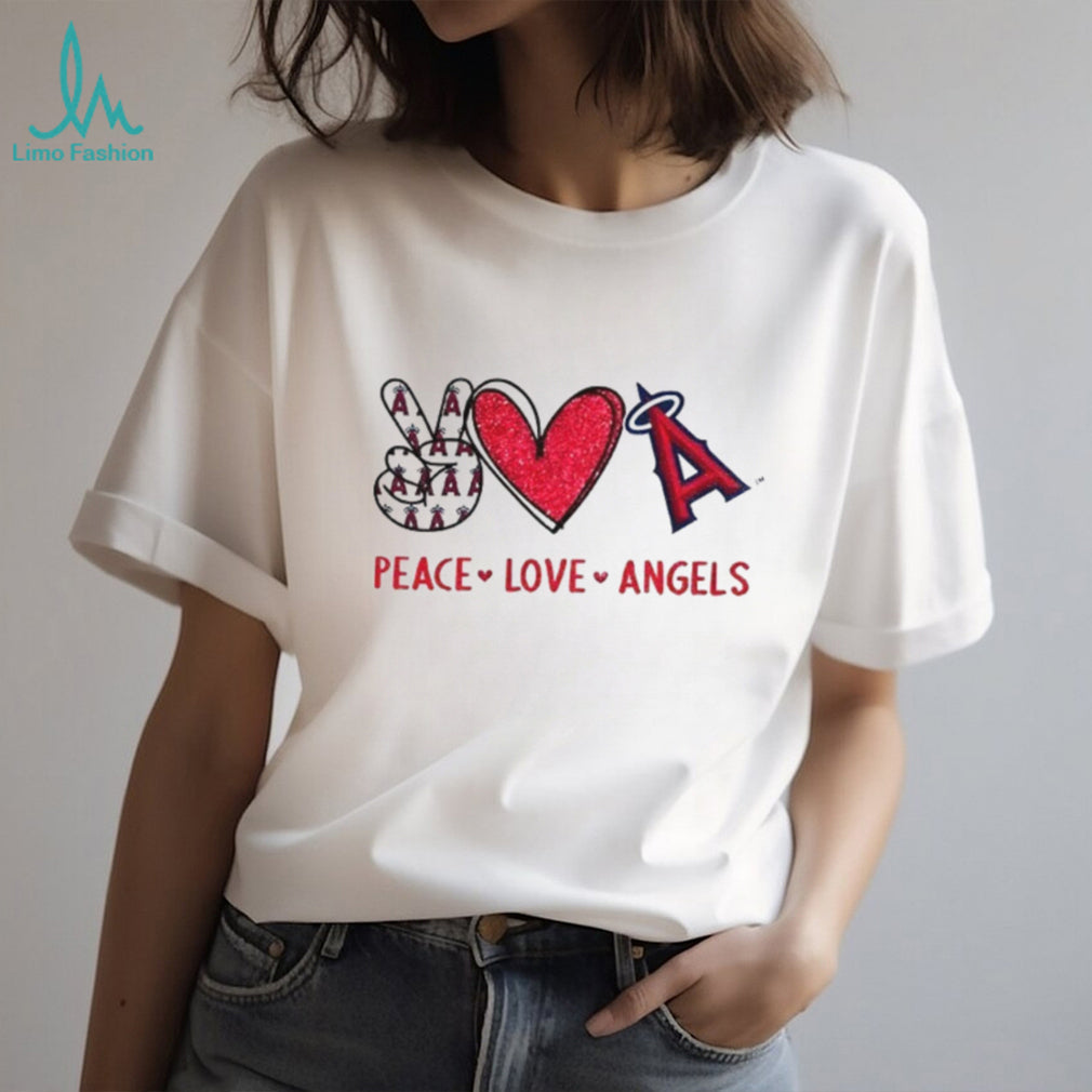 Los Angeles Angels Peace Love Angels Baseball Glitter Style T Shirt