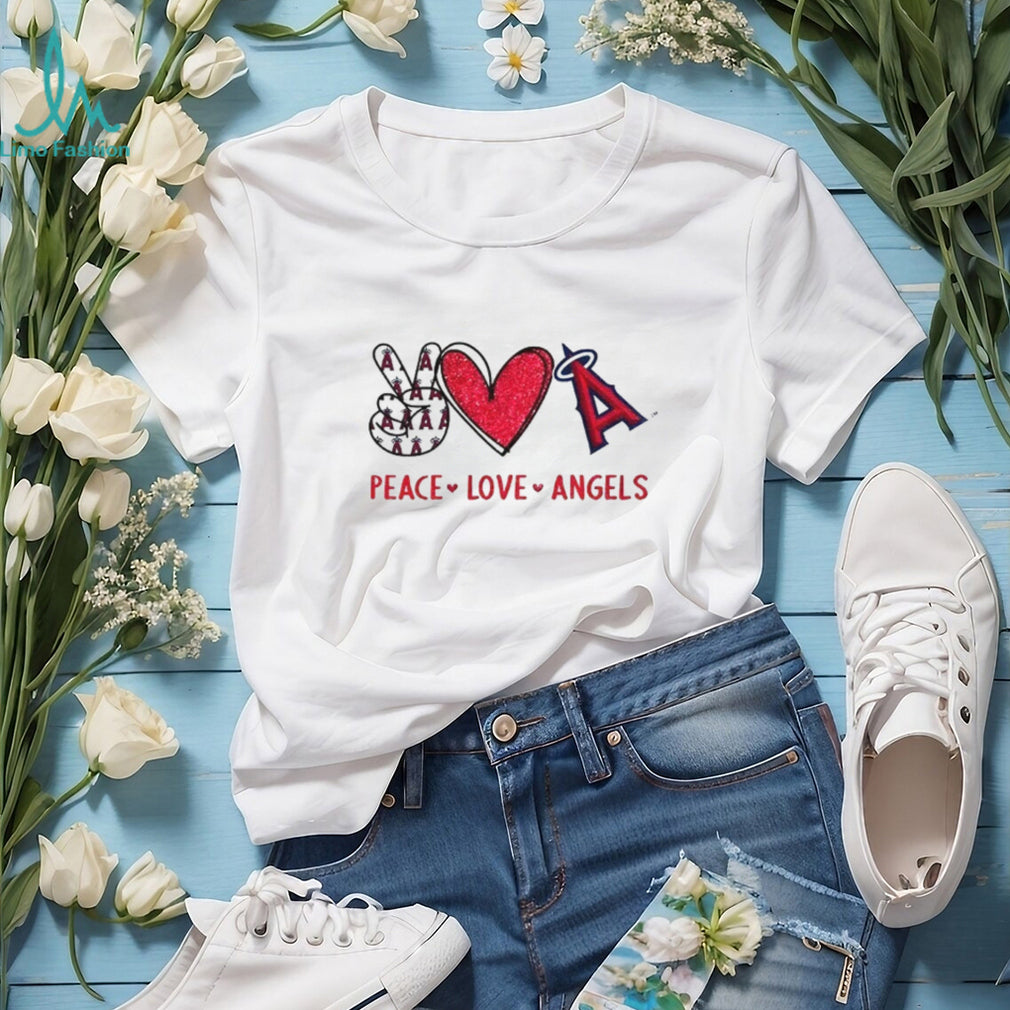 Los Angeles Angels Peace Love Angels Baseball Glitter Style T Shirt