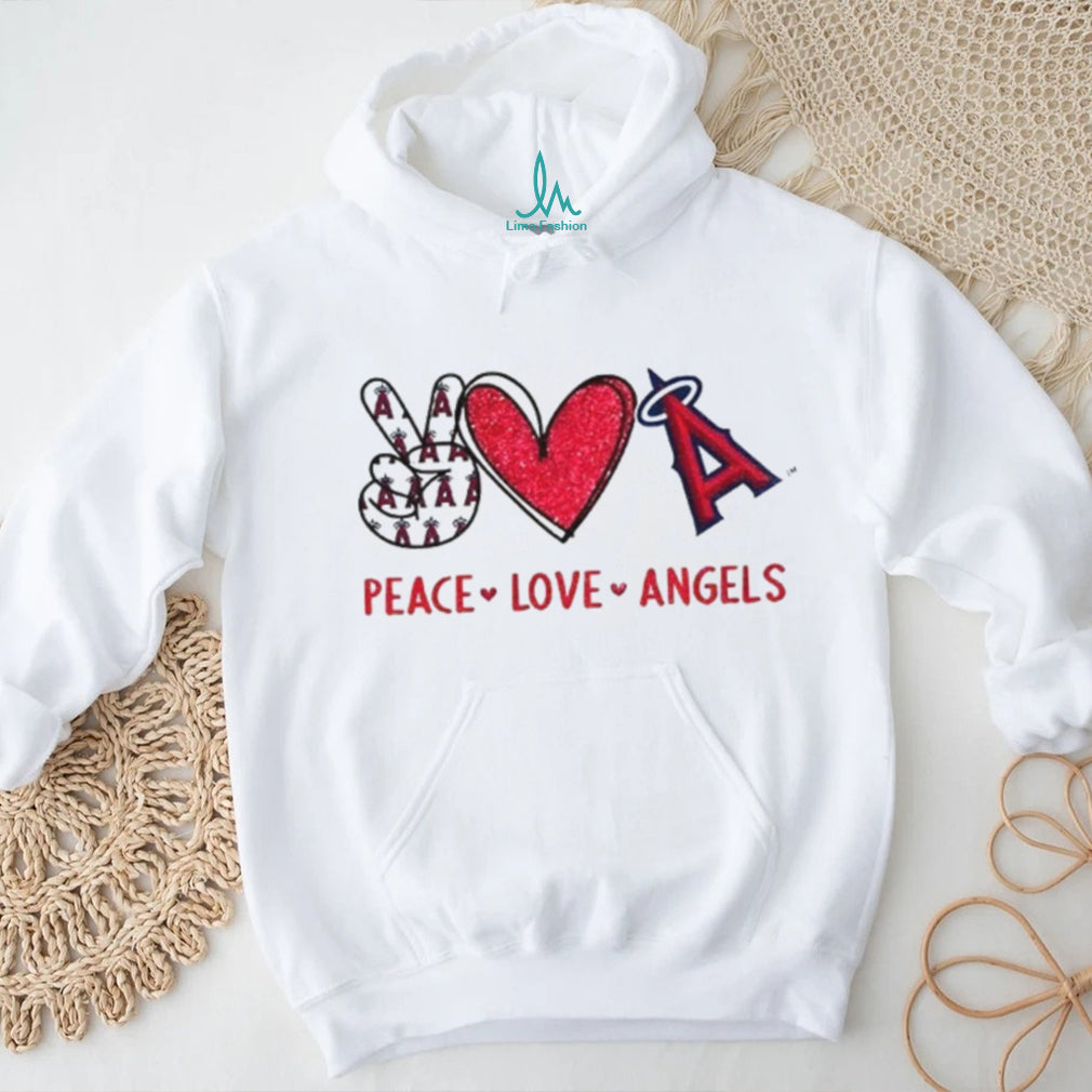 Los Angeles Angels Peace Love Angels Baseball Glitter Style T Shirt