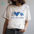 Los Angeles Dodgers Peace Love Dodgers MLB Baseball Blue Sparkle T Shirt