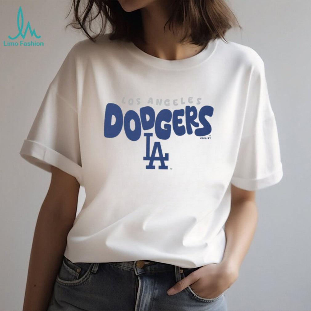 Los Angeles Dodgers Script Logo Oatmeal Heather Crewneck T shirt