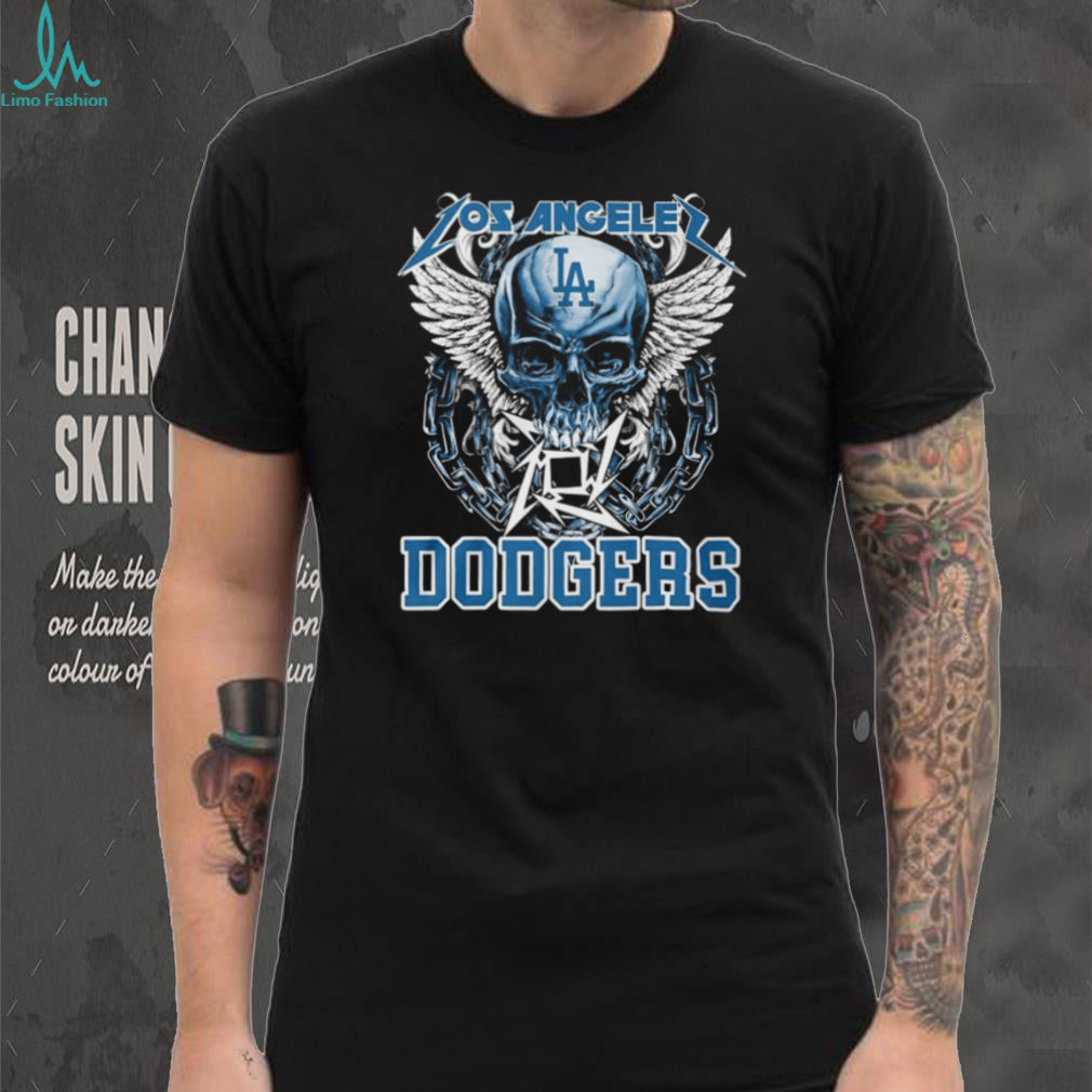 Los Angeles Dodgers Skull and Wings Heavy Metal T Shirt LA Dodgers Fan Merch