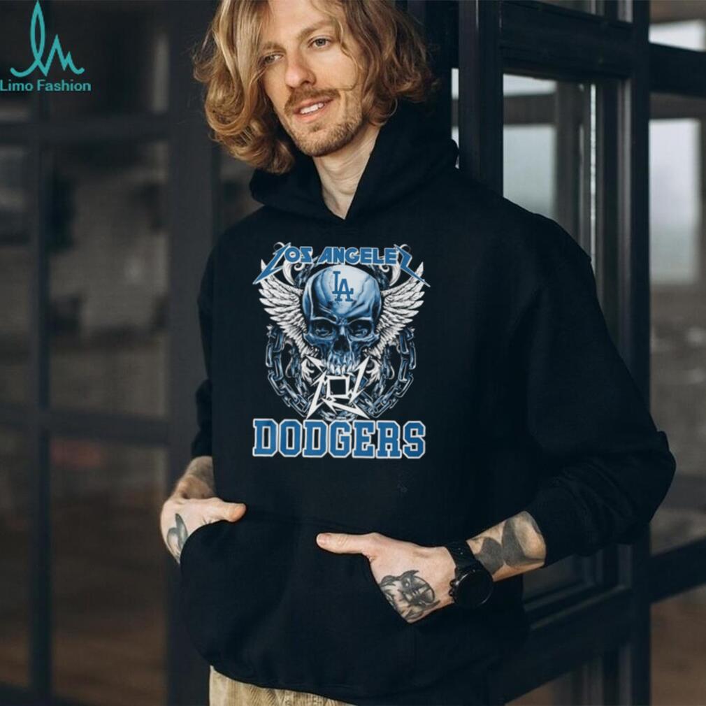 Los Angeles Dodgers Skull and Wings Heavy Metal T Shirt LA Dodgers Fan Merch