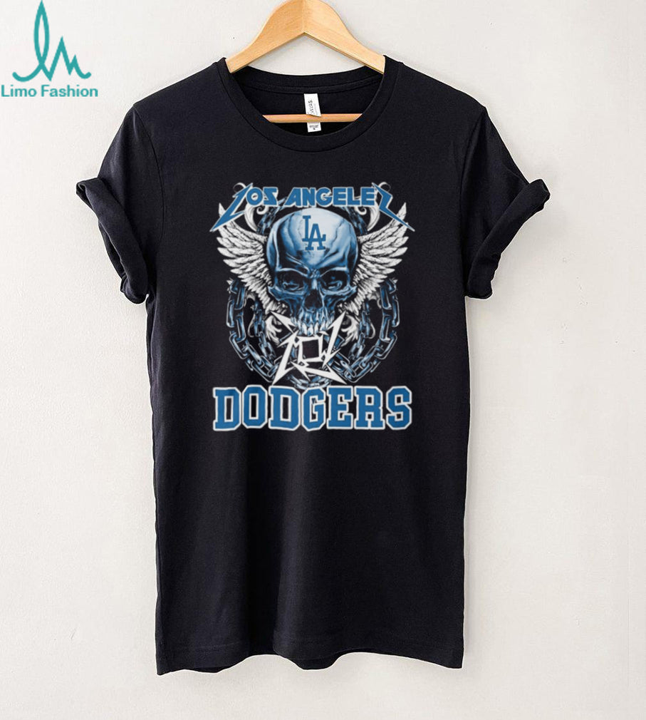 Los Angeles Dodgers Skull and Wings Heavy Metal T Shirt LA Dodgers Fan Merch