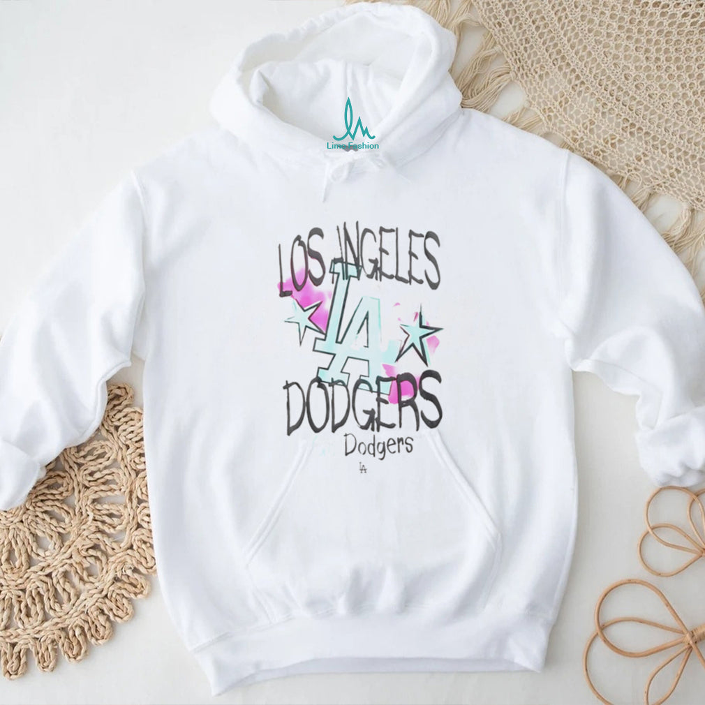 Los Angeles Dodgers Y2K Stars Logo Pink and Teal Graphic T Shirt