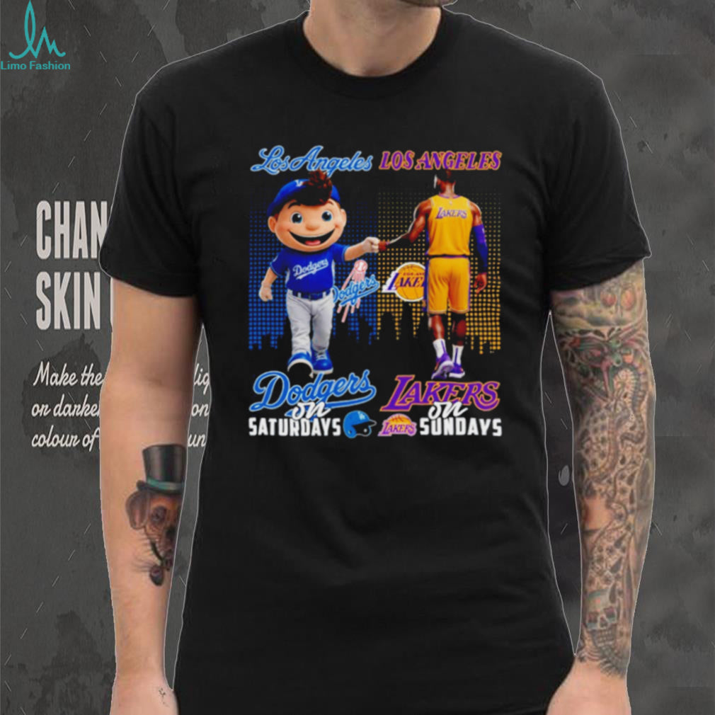Los Angeles Dodgers on Saturdays LA Lakers on Sundays City Sports Fan T Shirt