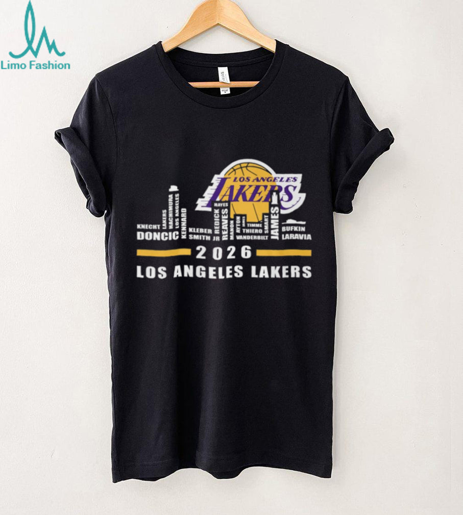 Los Angeles Lakers 2026 Roster Skyline Word Art Basketball T Shirt
