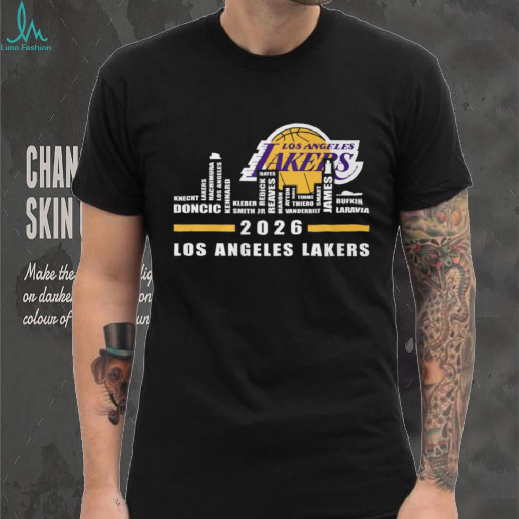 Los Angeles Lakers 2026 Roster Skyline Word Art Basketball T Shirt