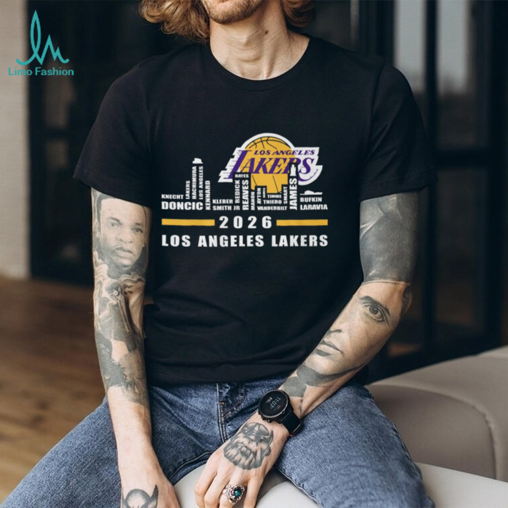 Los Angeles Lakers 2026 Roster Skyline Word Art Basketball T Shirt