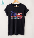 Love Michigan Sports American Flag Silhouette T Shirt Detroit Fan Gear
