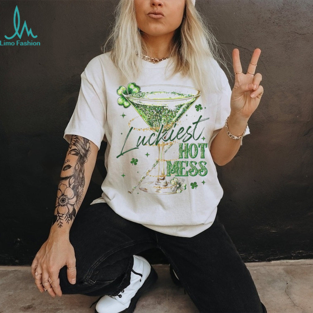 Luckiest Hot Mess Glitter Martini Cocktail St. Patrick’s Day Shirt