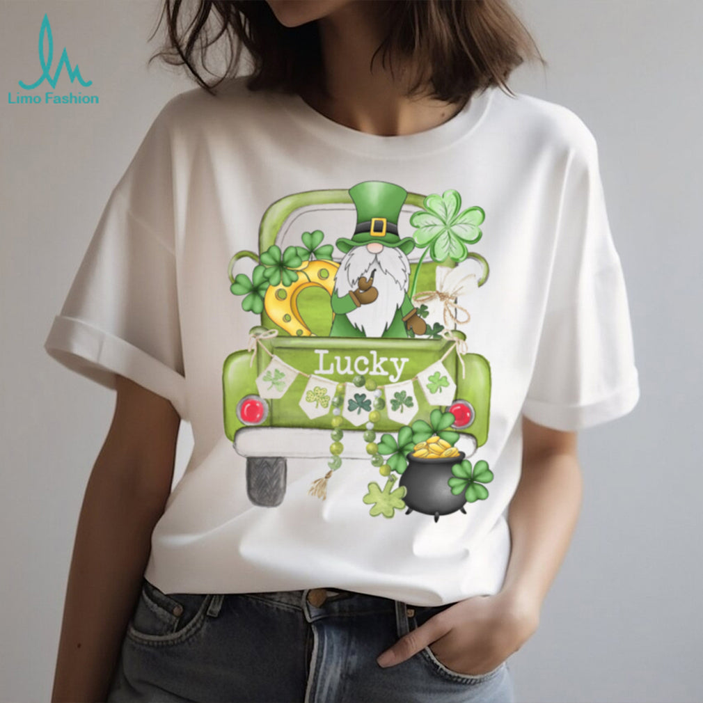 Lucky Garden Gnome in Green Pickup Truck St. Patrick’s Day Graphic Tee