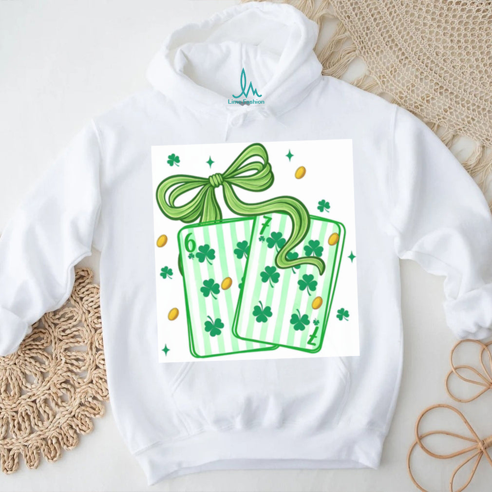 Lucky Shamrock Playing Cards with Green Ribbon St. Patrick’s Day Shirt