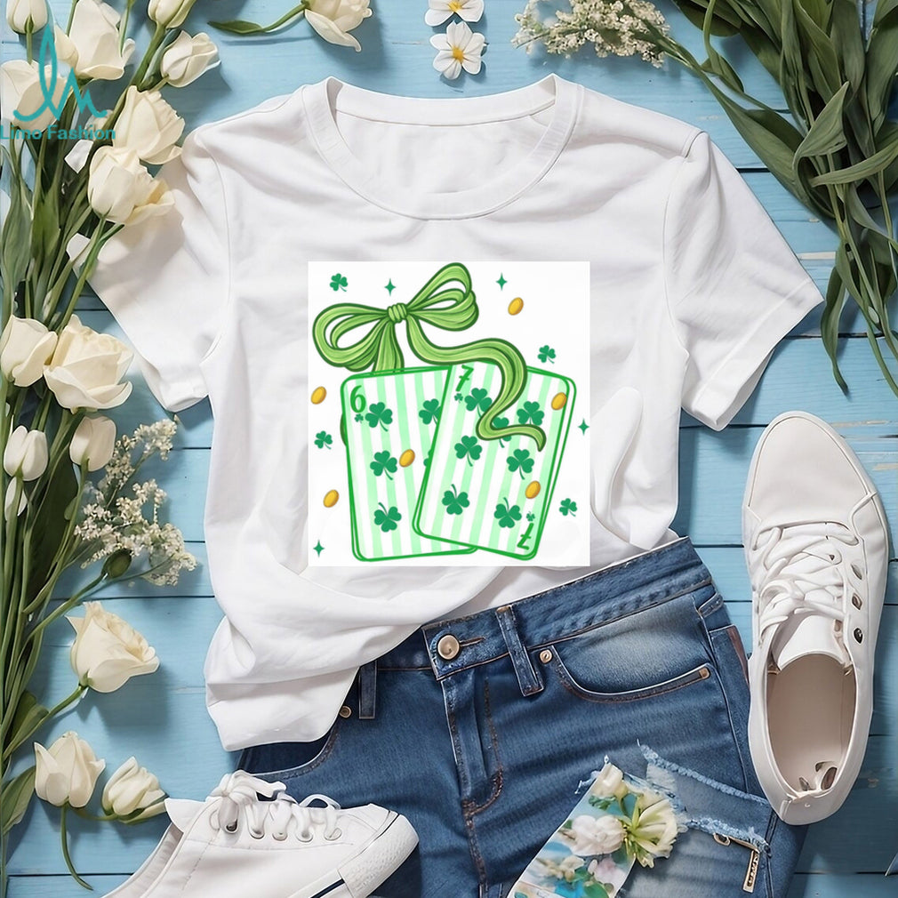 Lucky Shamrock Playing Cards with Green Ribbon St. Patrick’s Day Shirt
