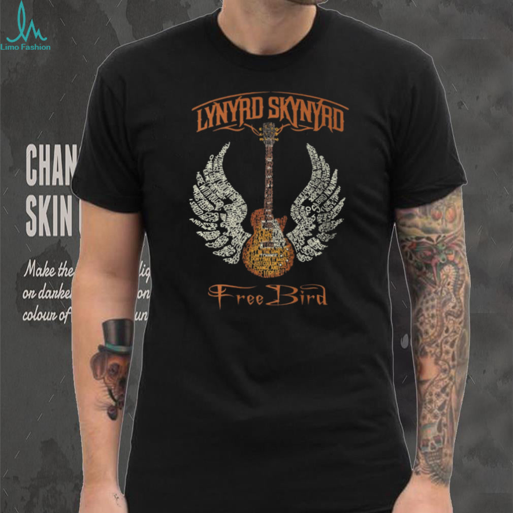 Lynyrd Skynyrd Free Bird Guitar Typography Wings Band T Shirt