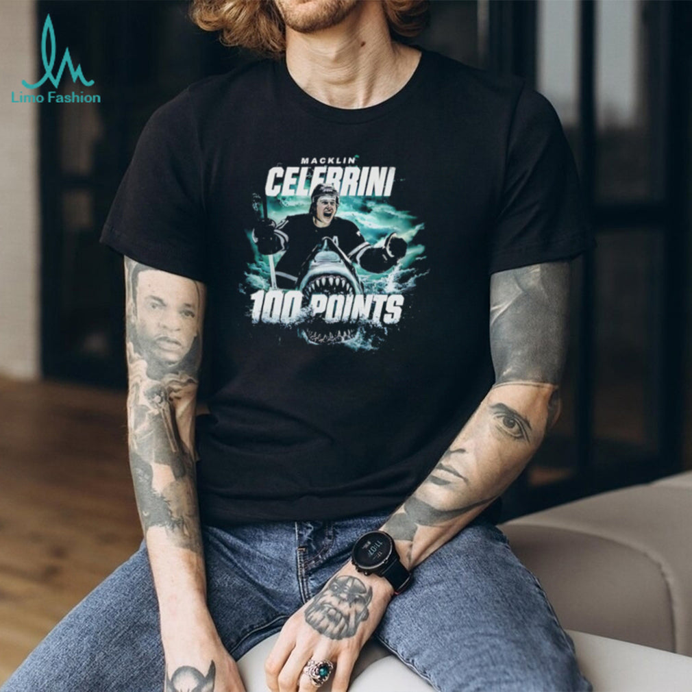 Macklin Celebrini 100 Points Hockey Shark Attack Graphic T Shirt