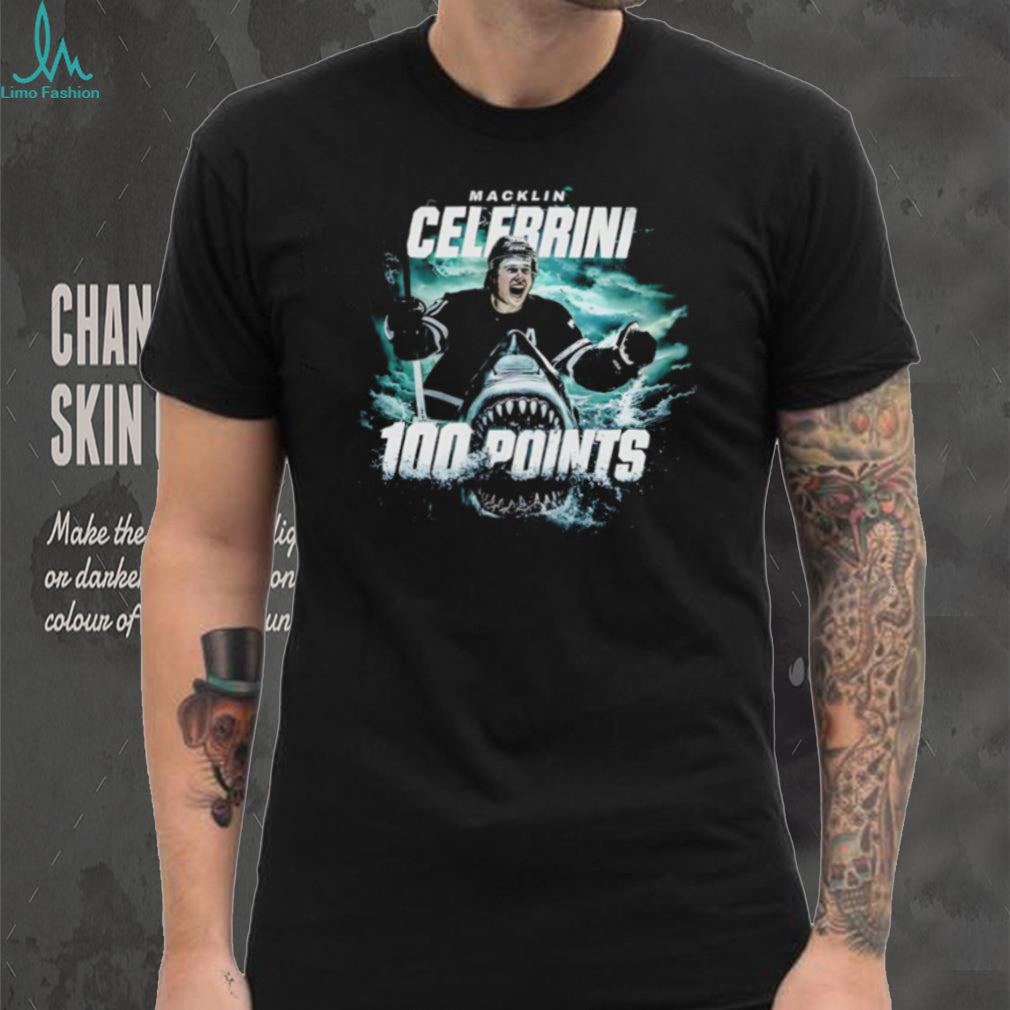 Macklin Celebrini 100 Points Hockey Shark Attack Graphic T Shirt