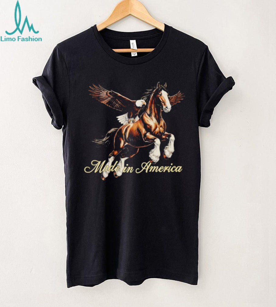 Made In America Patriotic Bald Eagle and Horse Graphic T shirt