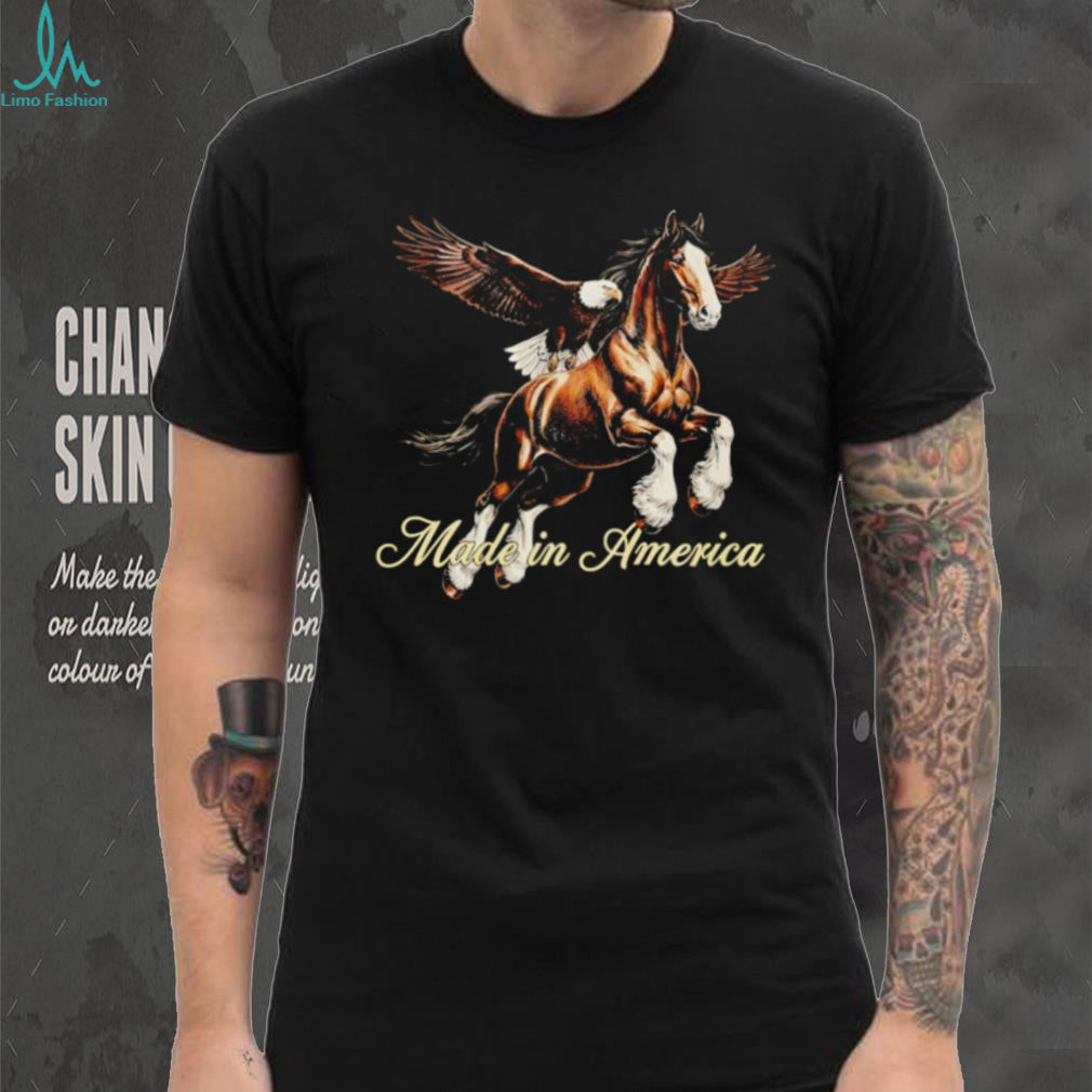 Made In America Patriotic Bald Eagle and Horse Graphic T shirt