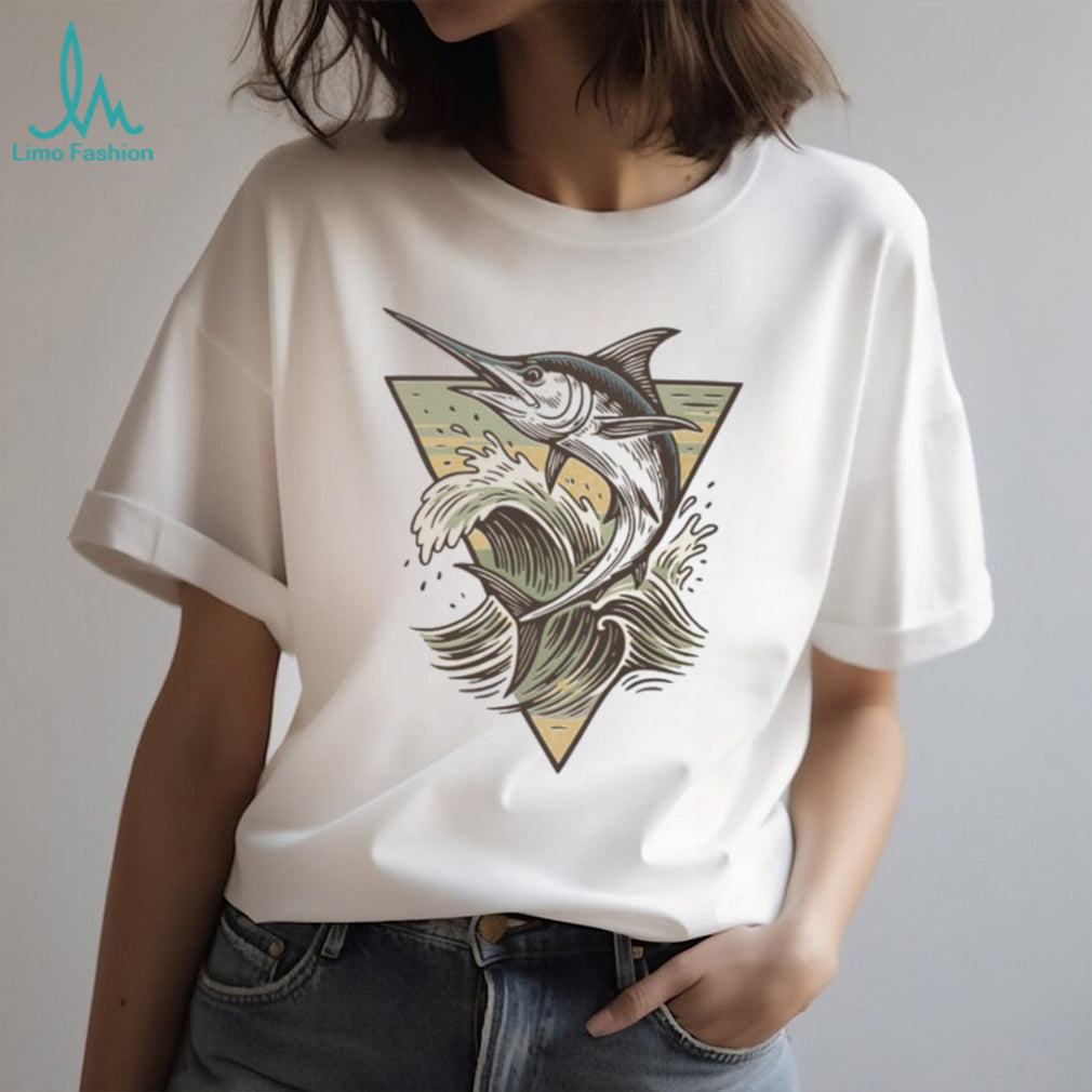 Majestic Blue Marlin Swordfish Ocean Wave Graphic T shirt
