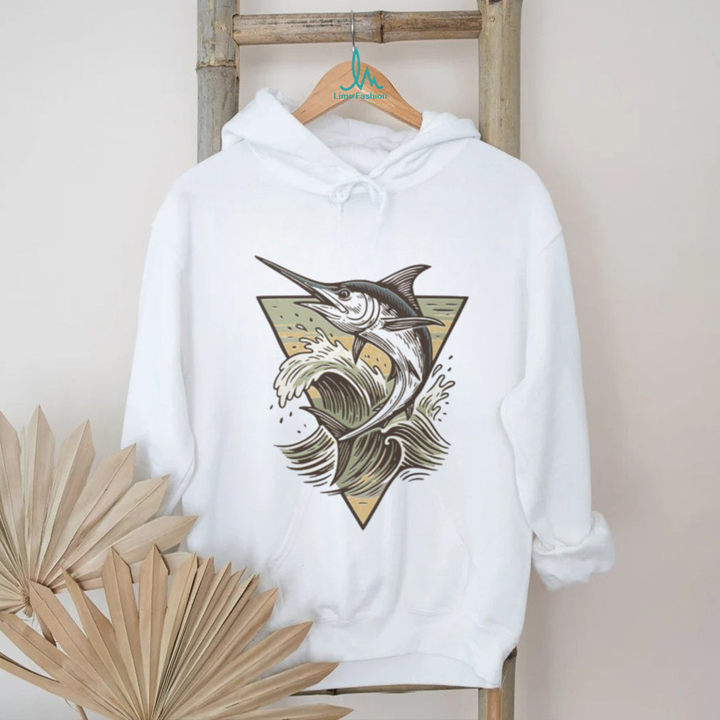 Majestic Blue Marlin Swordfish Ocean Wave Graphic T shirt