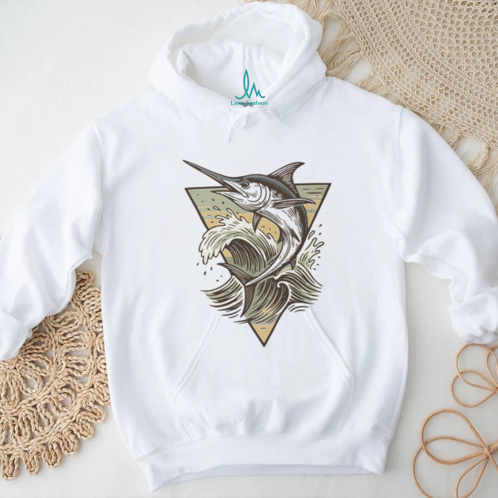 Majestic Blue Marlin Swordfish Ocean Wave Graphic T shirt