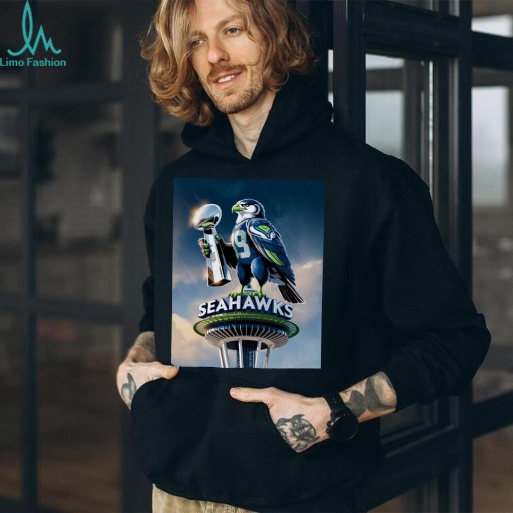 Majestic Hawk on Space Needle with Trophy Seattle Football Tee
