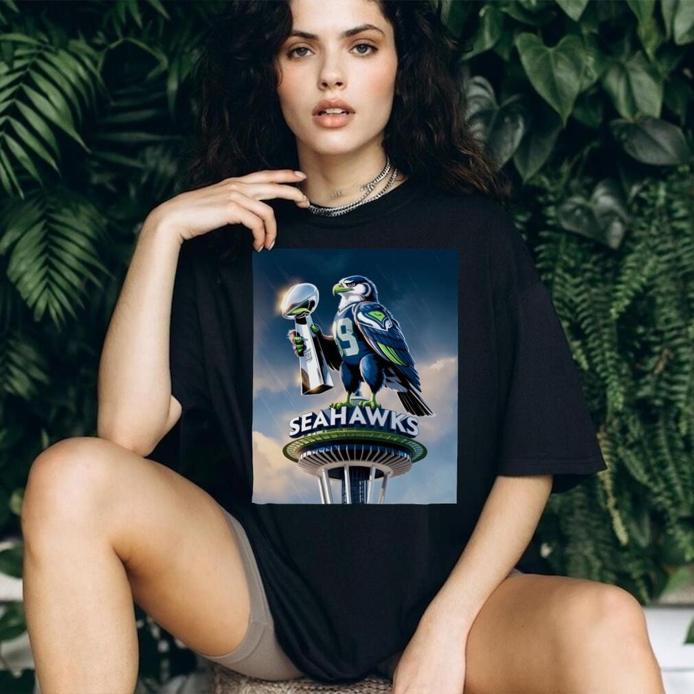 Majestic Hawk on Space Needle with Trophy Seattle Football Tee
