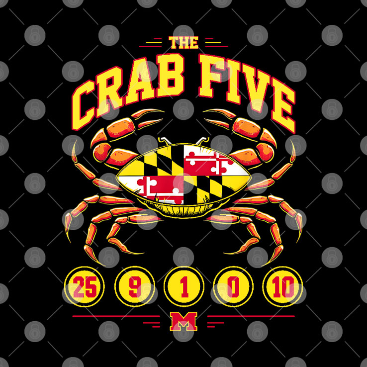 Maryland Basketball Crab Five Flag 25 9 1 0 10 T Shirt